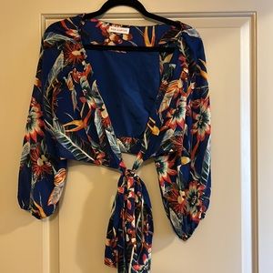 Red Carter Blue Floral Tie-Front Top